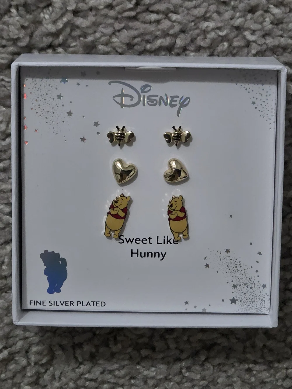 Disney Winnie the Pooh Fine Silver Plated Earring Trio Set - Gold and Yellow